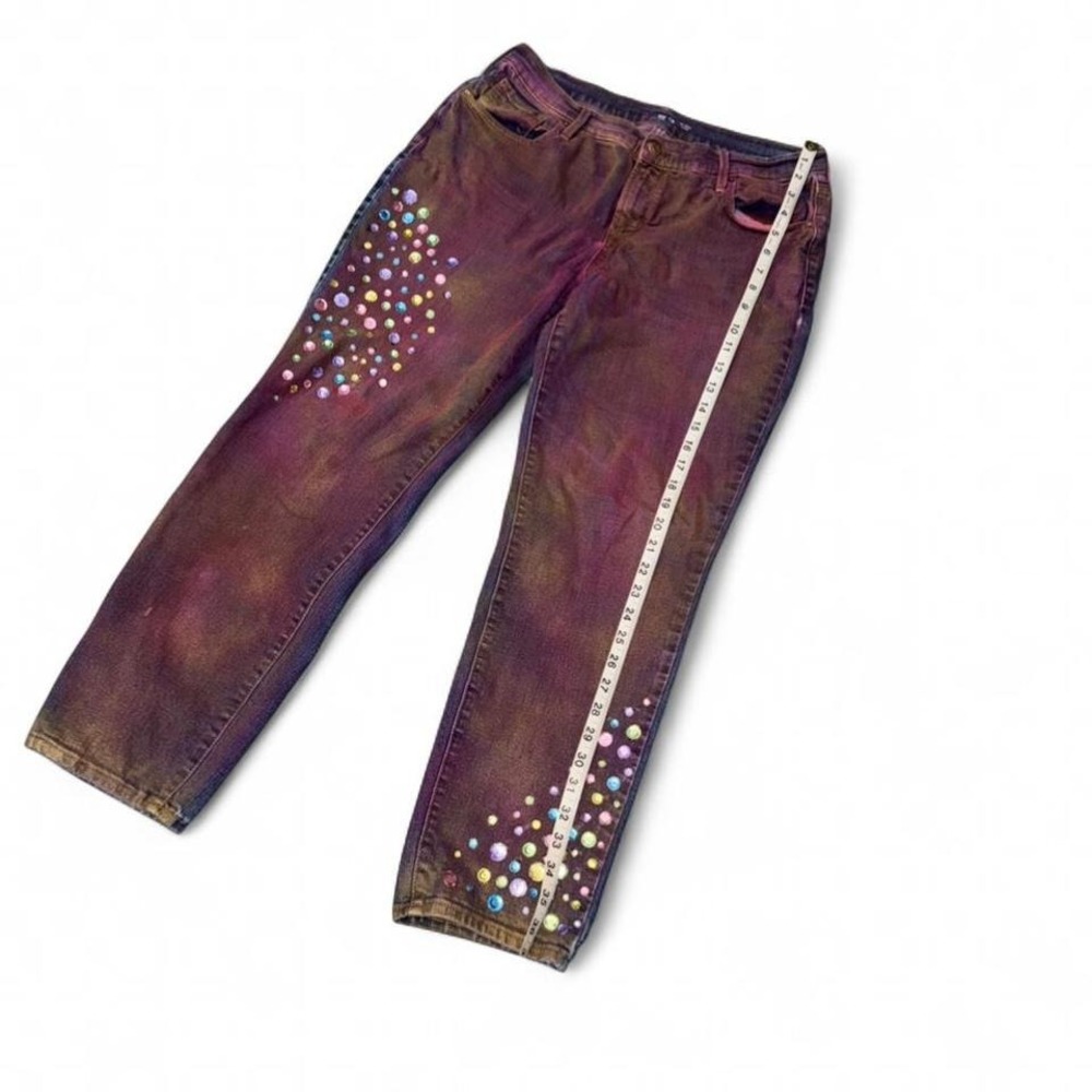 Whimsical Hot Pink gold chunky pastel rhinestone jeans.Upcycled. Ladies 12. - Picture 5 of 7
